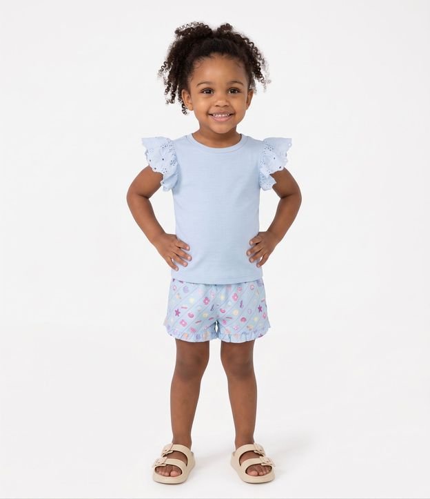 Short Playa Infantil Estampado Fondo do Mar con Bajo Ondulada - Talle 1 a 6 años 1