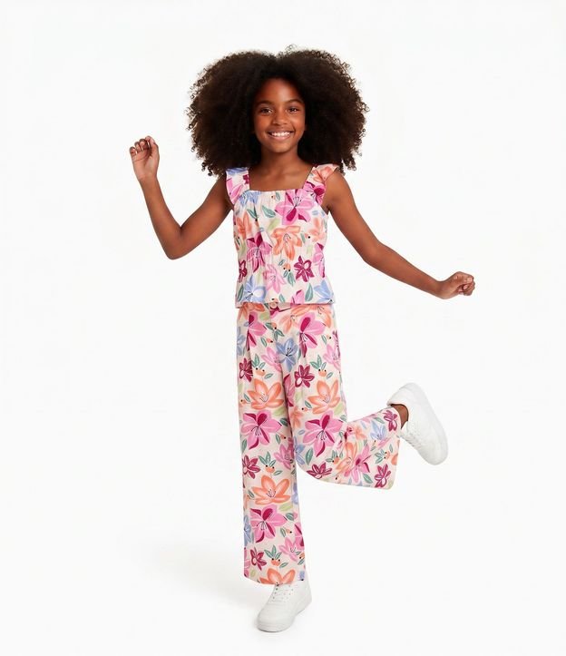 Pantalón Wide Leg Infantil con Estampado Floral - Talle 5 a 14 años 1