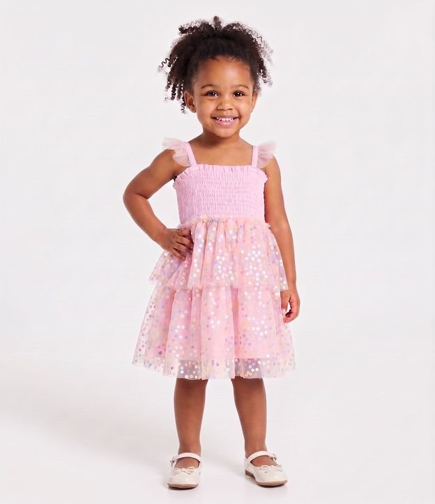 Vestido Infantil con Pollera de Tule con Lentejuela  - Tam1 a 6 años 1