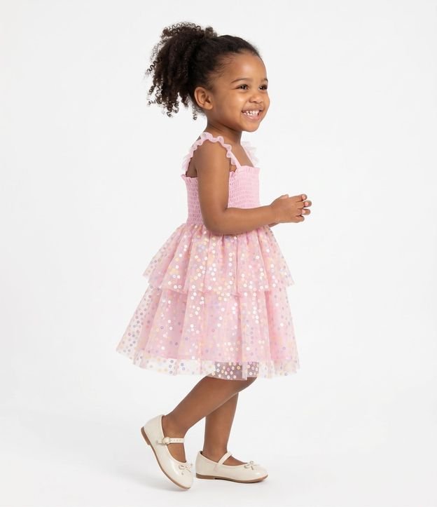 Vestido Infantil con Pollera de Tule con Lentejuela  - Tam1 a 6 años 2