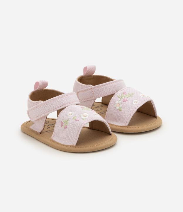 Sandalia Infantil Teddy Boom con Bordado de Flores y Cierre en Velcro - Talle 15 al 19