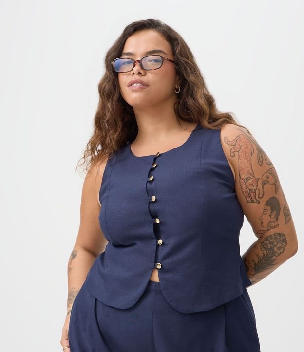 Blusa Chaleco con Lino y Botones Curve & Plus Size 1