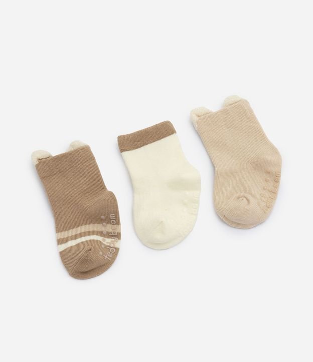 Kit 3 Pares de Medias Bebé en Algodón con Aplique Chenille de Oso - Talle RN a 12 Meses 2