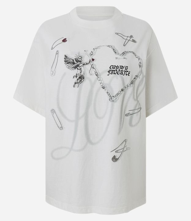 Remera Boxy en Algodón con Estampado de Corazones y Lettering