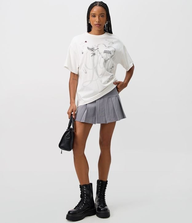 Remera Boxy en Algodón con Estampado de Corazones y Lettering 2