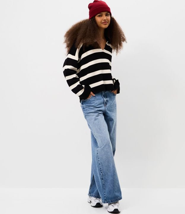 Blusa de Frio en Punto Listrado con Cuello Polo 2