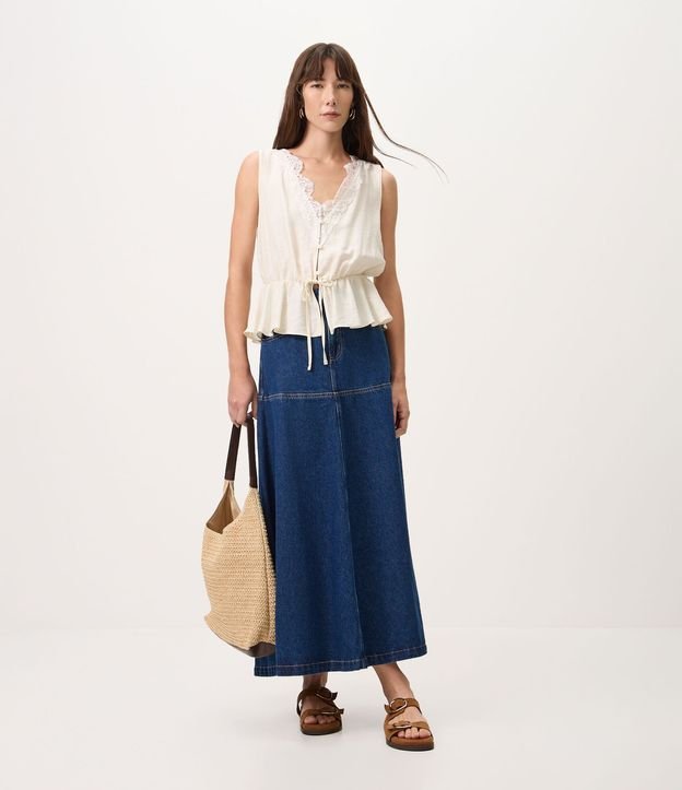 Pollera Midi en Jeans con Recortes y Modelo Evasê