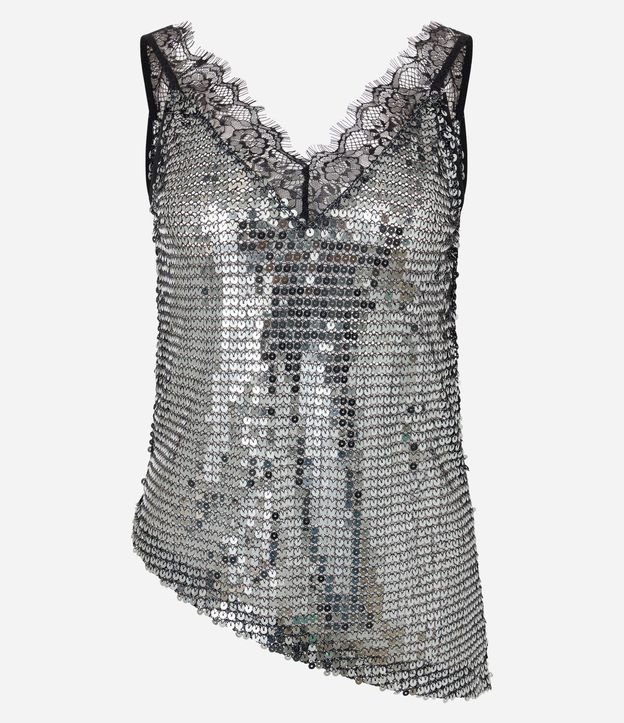 Blusa en Lentejuela con Escote en Encaje y Bajo Asimétrica 6