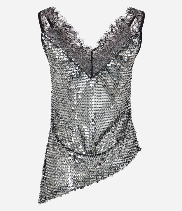 Blusa en Lentejuela con Escote en Encaje y Bajo Asimétrica 8