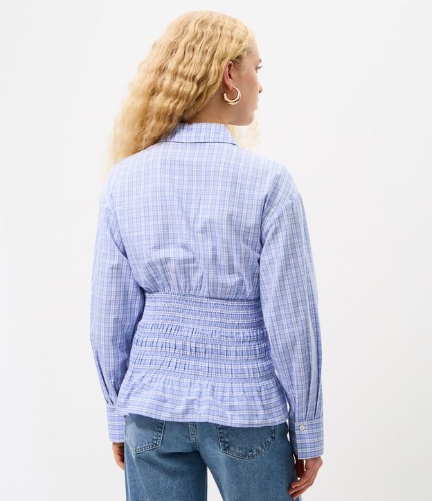 Camisa Acinturada en Tricolina de Cuadros con Fruncidos 4