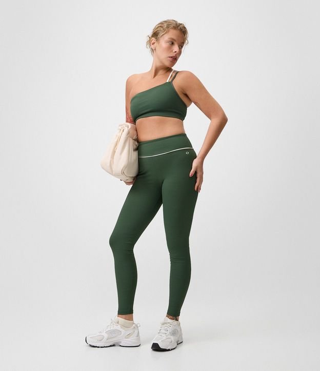 Pantalón Legging Deportiva en Microfibra Acanalada con Friso Contrastante