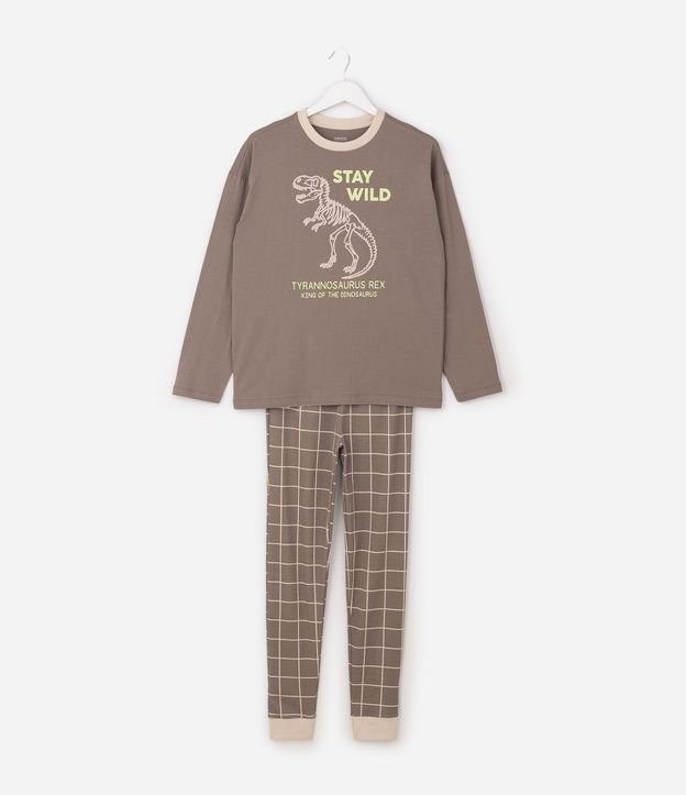 Pijama Largo Infantil con Estampado Dinosaurio y de Cuadros – Talle 5 a 14 años 2