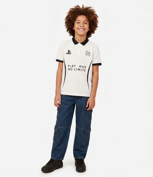 Remera Polo Infantil con Estampado PlayStation y Recortes – Talle 5 a 14 años