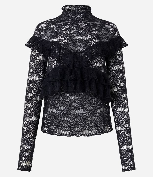 Blusa de Encaje Manga Larga con Volados 5
