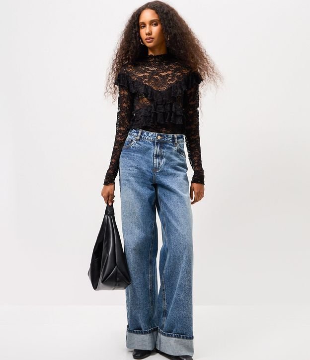 Blusa de Encaje Manga Larga con Volados 2