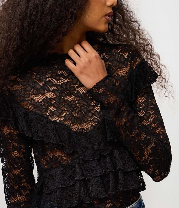 Blusa de Encaje Manga Larga con Volados 3
