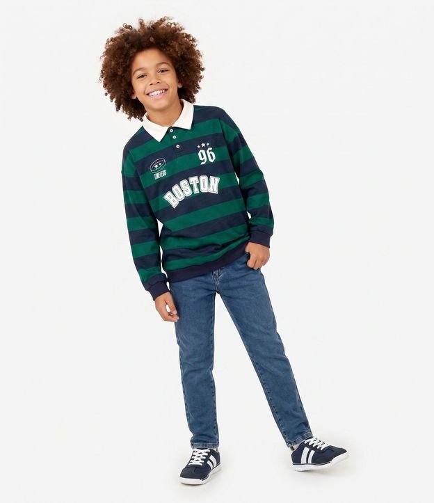 Remera Infantil Polo Rayada con Lettering – Talle 5 a 14 años 1