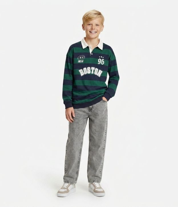 Remera Infantil Polo Rayada con Lettering – Talle 5 a 14 años 2