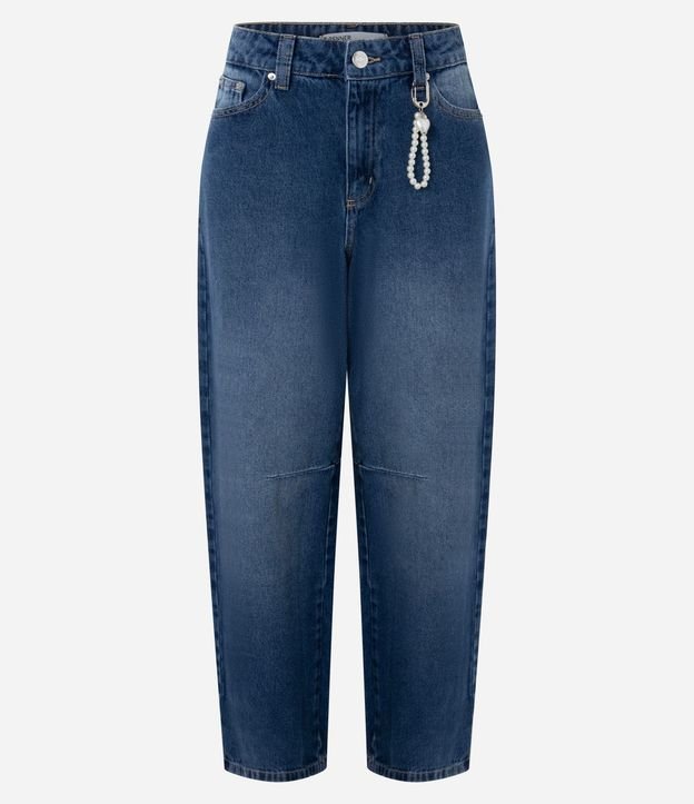 Pantalón Baggy en Jeans con Cintura Mediana Llavero de Perlas y Corazón 7