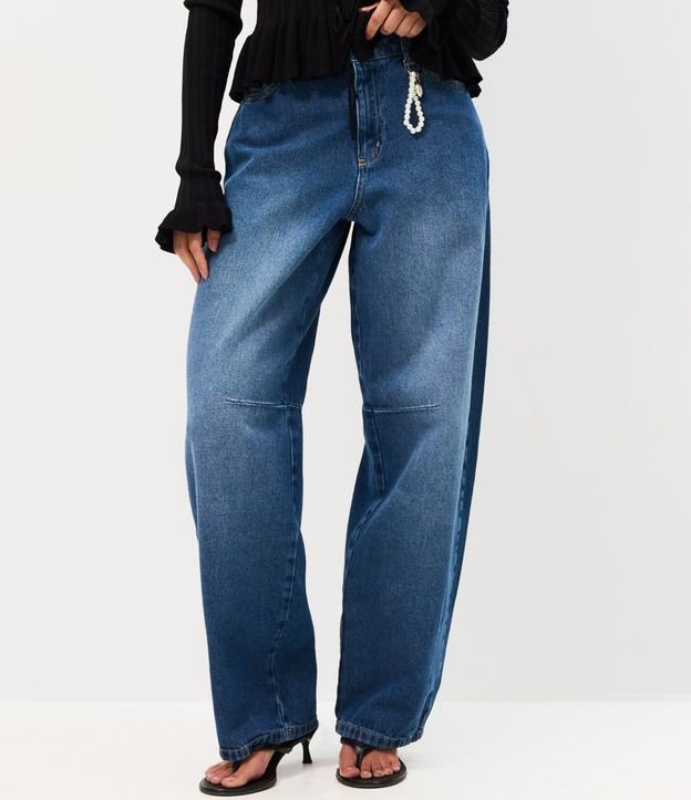 Pantalón Baggy en Jeans con Cintura Mediana Llavero de Perlas y Corazón 4