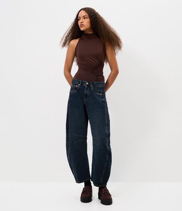 Pantalón Baggy Balloon en Jeans con Cintura Mediana y Recorte Lateral 1