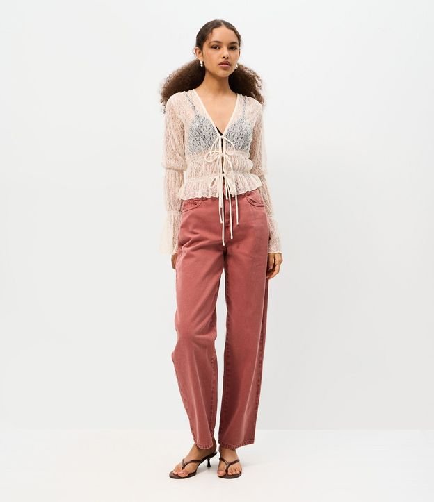 Pantalón Baggy en Sarga con Cintura Mediana Ajustable