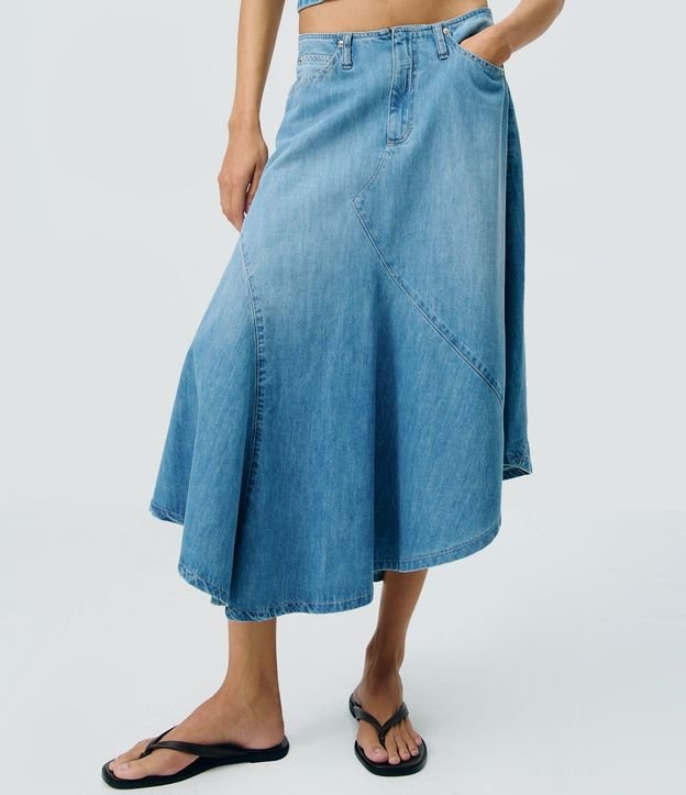 Pollera Midi en Jeans Asimétrica sin Cintura 2