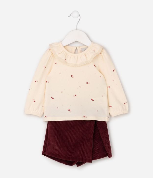 Conjunto Infantil en Terciopelo Coctel de Blusa y Short Pollera - Talle 0 a 18 Meses 2