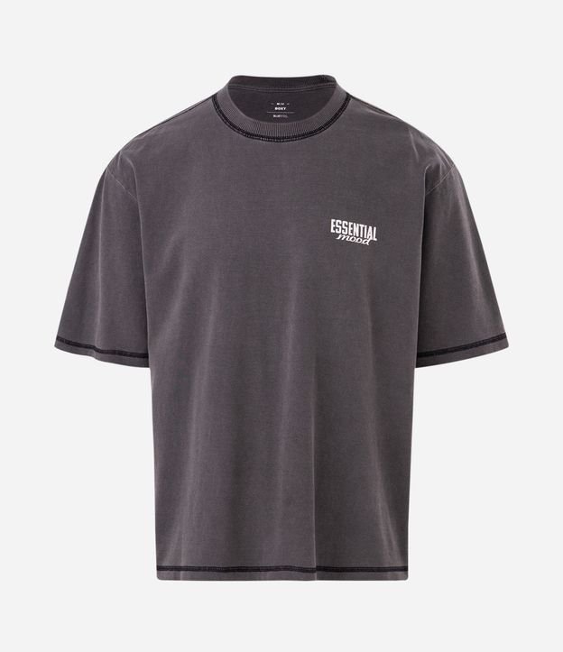 Remera Boxy en Algodón con Costura Contrastante y Lettering