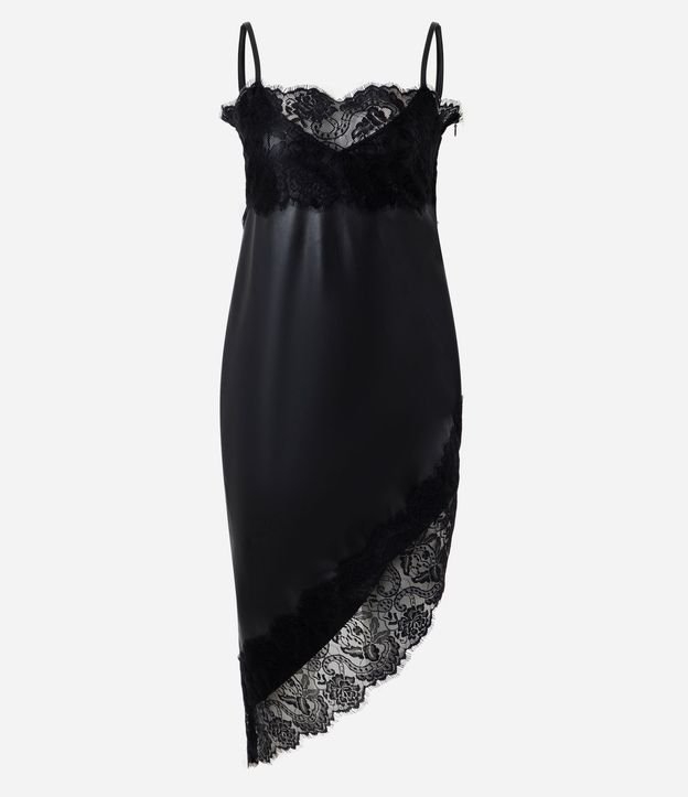 Vestido Midi de Bretel Fino en PU con Detalle en Encaje 5