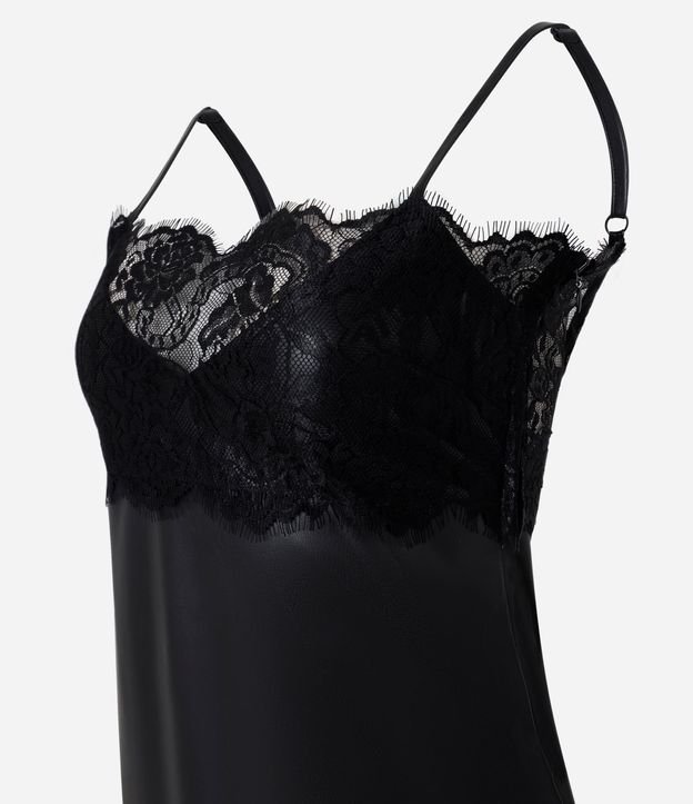 Vestido Midi de Bretel Fino en PU con Detalle en Encaje 6