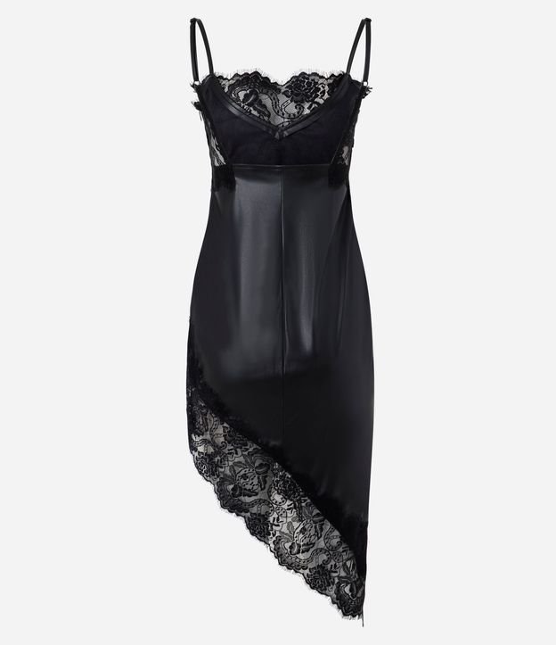 Vestido Midi de Bretel Fino en PU con Detalle en Encaje 7