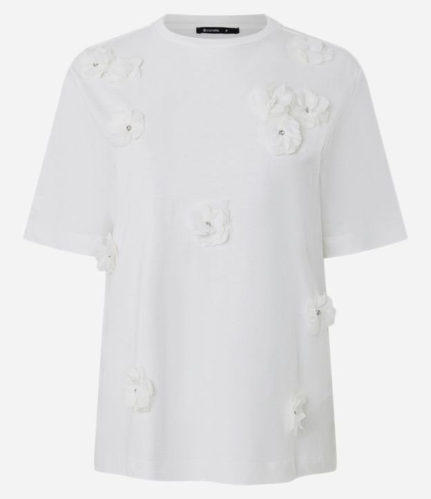 Remera en Algodón con Flores Aplicadas y Detalles Brillantes