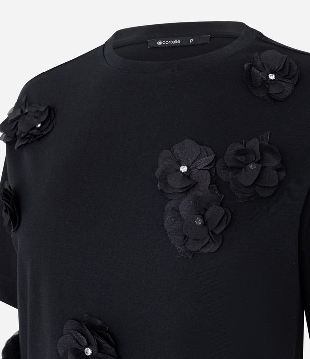 Remera en Algodón con Flores Aplicadas y Detalles Brillantes 2