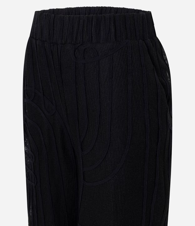 Pantalón Wide en Punto con Transparencia y Bordado Abstracto 7