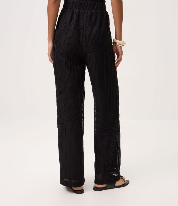 Pantalón Wide en Punto con Transparencia y Bordado Abstracto 5