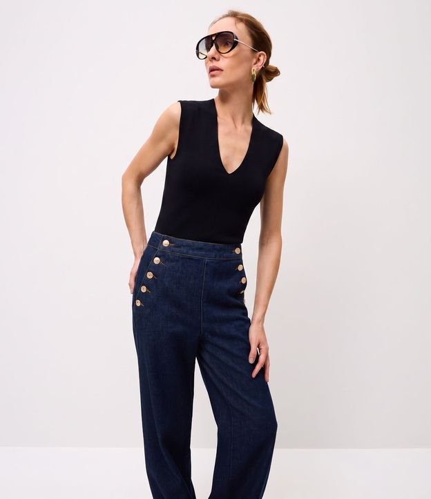 Pantalón Wide en Jeans con Botones Delanteros 2