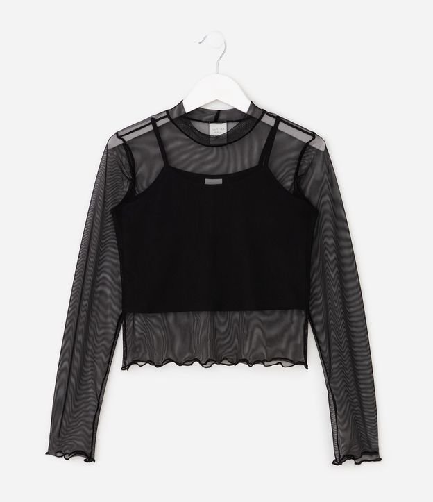Blusa Infantil Manga Larga en Tule con Musculosa Interna – Talle 7 a 16 años