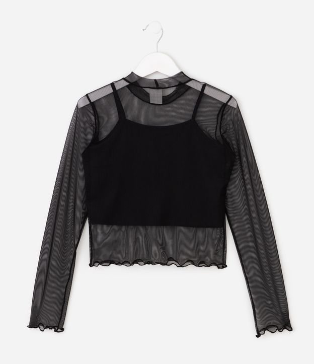 Blusa Infantil Manga Larga en Tule con Musculosa Interna – Talle 7 a 16 años 2