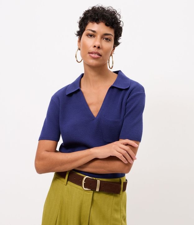 Blusa Regular en Punto con Bolsillo Delantero