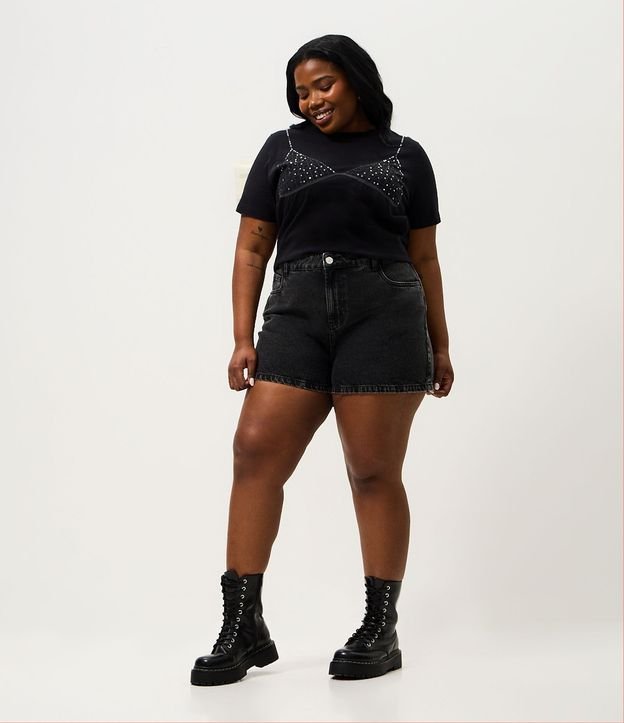 Short Jeans Mom Marmorizado Curve & Plus Size