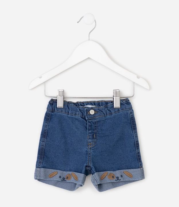 Bermuda Bebé en Jeans con Bordado de Perro en el Bajo – Talle 0 a 18 Meses 2