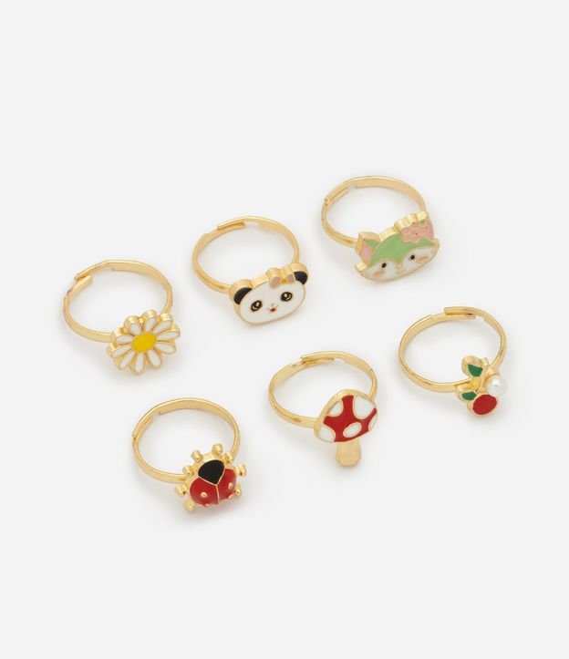 Kit Anillo Infantil 6 Prendas en Metal con Estampa Animalitos - Talle U