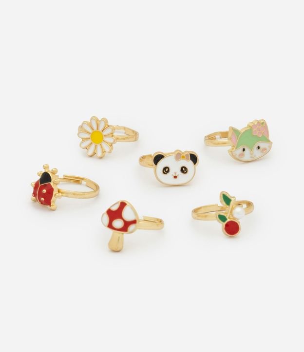 Kit Anillo Infantil 6 Prendas en Metal con Estampa Animalitos - Talle U 2