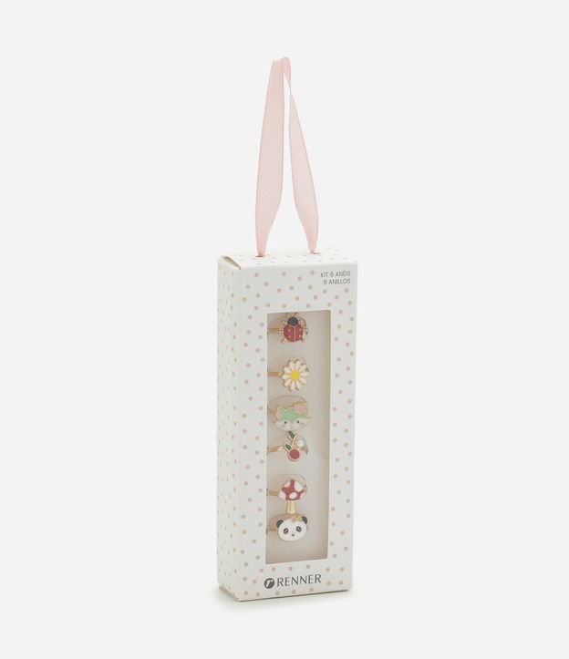 Kit Anillo Infantil 6 Prendas en Metal con Estampa Animalitos - Talle U 3