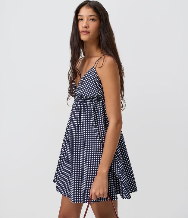 Vestido Corto en Tricolina con Estampa de Cuadros 3
