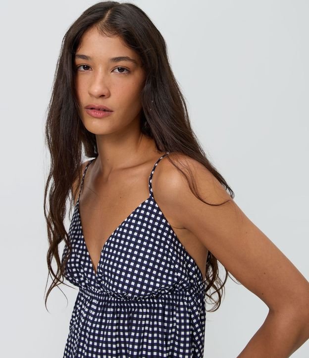 Vestido Corto en Tricolina con Estampa de Cuadros 4