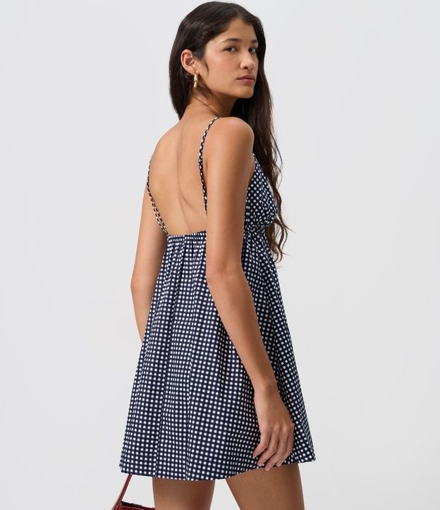 Vestido Corto en Tricolina con Estampa de Cuadros 5