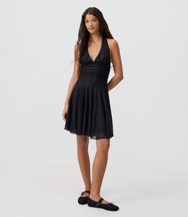 Vestido Midi Frente Unica en Encaje con Lazo