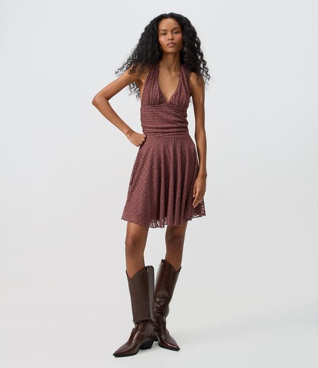 Vestido Midi Frente Unica en Encaje con Lazo